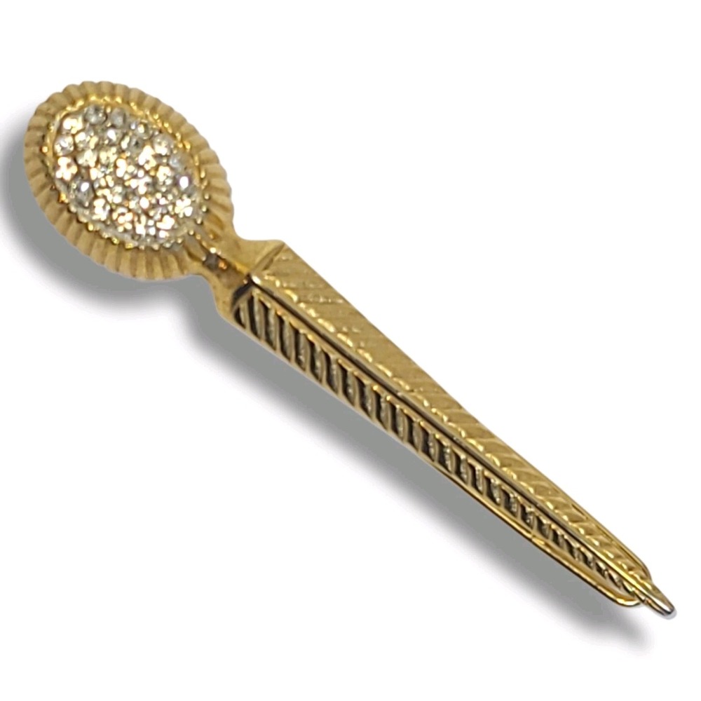 Vintage Gold Tone Rhinestone Scepter‎ Hair Barrette Clip 2"